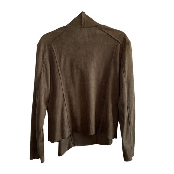 Mahina - Olive Green Micro Faux Suede Jacket - size Large ~ zipped front - Picture 2 of 5